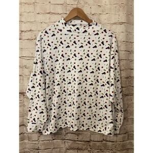 Vintage Ashley II Shirt Womens 3X ? White Teacher Print Mock Neck Stretch Plus